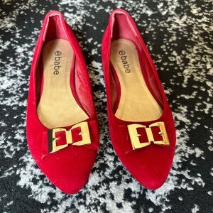 Babe brand Red Velvet Flats with Metal Gold Buckle size 6